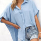 🔥Hot Sale 50% OFF🔥Women's Casual Button Short Sleeve Slit Hem Shirt Solid Color Tops