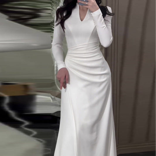 🔥Free shipping🔥Graceful Slim Long-sleeve Pleated Dress（50% OFF）