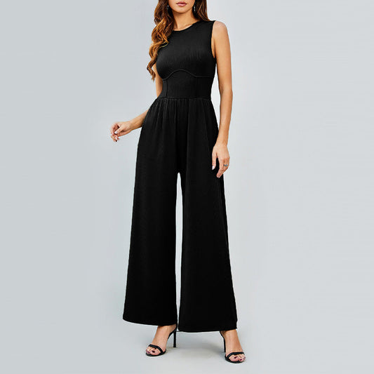 🔥Last Day Promotion 50% OFF 🔥Women’s Solid Sleeveless Wide Leg Jumpsuit