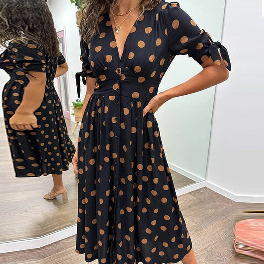 ⏳Time-limited Special💃Dress in polka dots with deep V neckline