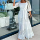 ⏳Time-limited Special⏰Women’s Trendy Patchwork Tie Waist Square Neck Long Dress