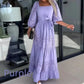 ⏳Time-limited Special⏰Women’s Trendy Patchwork Tie Waist Square Neck Long Dress