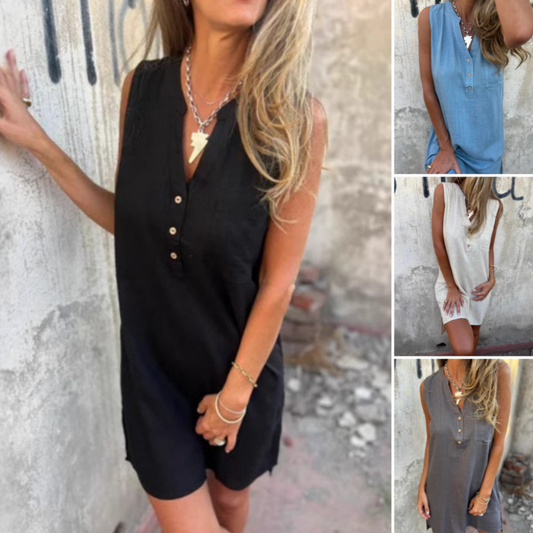 💖Big price reduction! 49% OFF🔥💖Women's Sleeveless Button Pocket V-Neck Dress