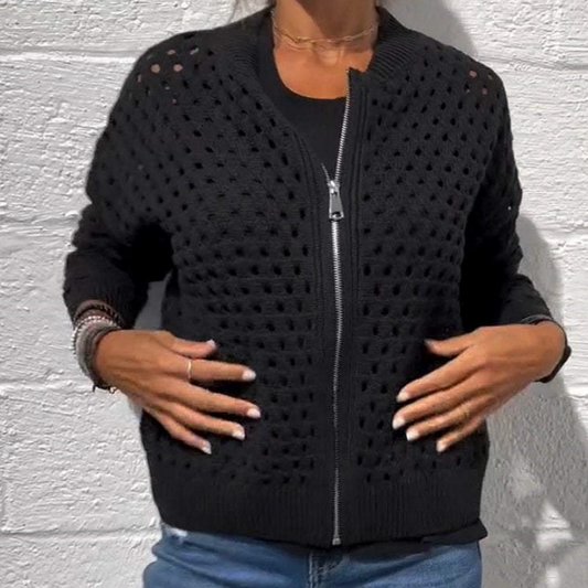 🎁 Hot Sale 49% OFF 🔥Women's Casual Zipper Knit Jacket with Hollow Design