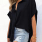 🔥Hot Sale 50% OFF🔥Women's Casual Button Short Sleeve Slit Hem Shirt Solid Color Tops