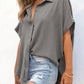 🔥Hot Sale 50% OFF🔥Women's Casual Button Short Sleeve Slit Hem Shirt Solid Color Tops