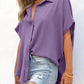 🔥Hot Sale 50% OFF🔥Women's Casual Button Short Sleeve Slit Hem Shirt Solid Color Tops