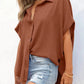 🔥Hot Sale 50% OFF🔥Women's Casual Button Short Sleeve Slit Hem Shirt Solid Color Tops