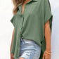 🔥Hot Sale 50% OFF🔥Women's Casual Button Short Sleeve Slit Hem Shirt Solid Color Tops