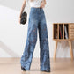 ⏳Time-limited Special⏰Women's High-Waisted Blue Denim Wide-Leg Pants (Hollow-out Lace Panels)