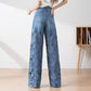 ⏳Time-limited Special⏰Women's High-Waisted Blue Denim Wide-Leg Pants (Hollow-out Lace Panels)