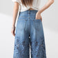 ⏳Time-limited Special⏰Women's High-Waisted Blue Denim Wide-Leg Pants (Hollow-out Lace Panels)
