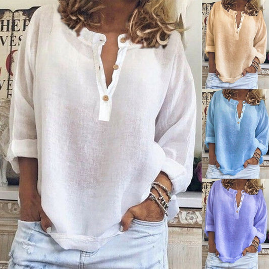 Women's Cotton Blend Casual Breathable Long Sleeve Shirt