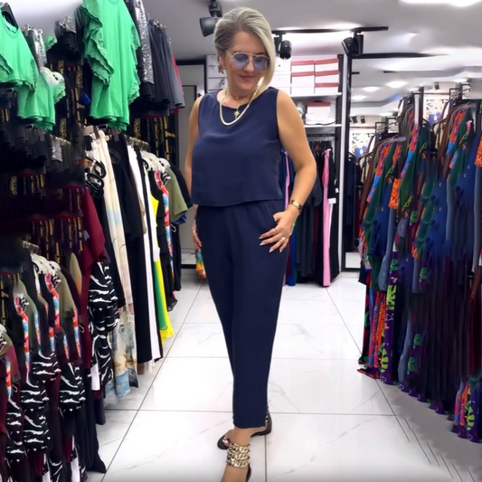 Women's Solid Color Sleeveless Top & Pants Two-Piece Set