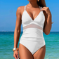 🔥2025 HOT SALE🔥Women's Solid Mesh V-Neck One-Piece Swimsuit