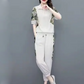 Women's Floral Patchwork Sports Short Sleeve Top& Casual Pants Set