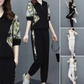Women's Floral Patchwork Sports Short Sleeve Top& Casual Pants Set