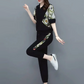 Women's Floral Patchwork Sports Short Sleeve Top& Casual Pants Set