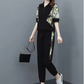 Women's Floral Patchwork Sports Short Sleeve Top& Casual Pants Set