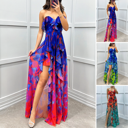 ⏳Time-limited Special⏰Women's Fashion Printed Mesh Sheath Split Dresses