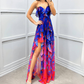 ⏳Time-limited Special⏰Women's Fashion Printed Mesh Sheath Split Dresses